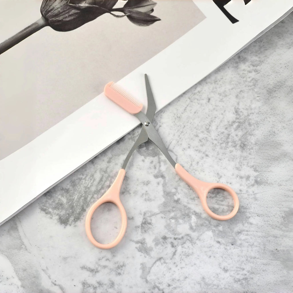 Pink Eyebrow Scissors with Comb