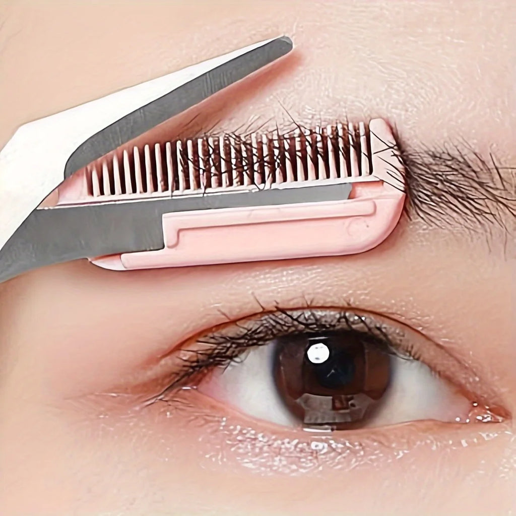 Pink Eyebrow Scissors with Comb